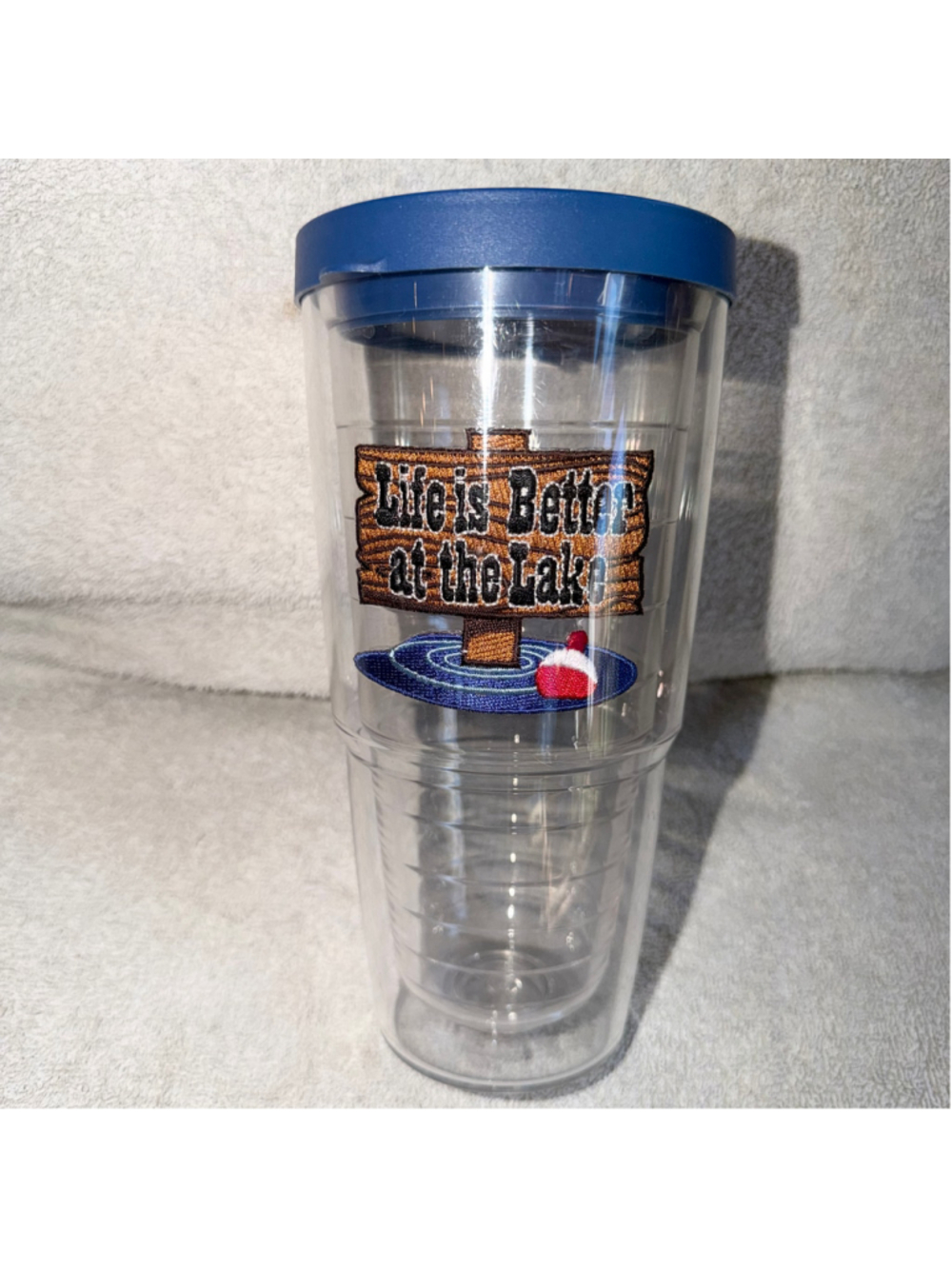Tervis 24 oz Insulated BPA-Free Tumbler w/ Blue Lid Embroidered Insert Lake Life